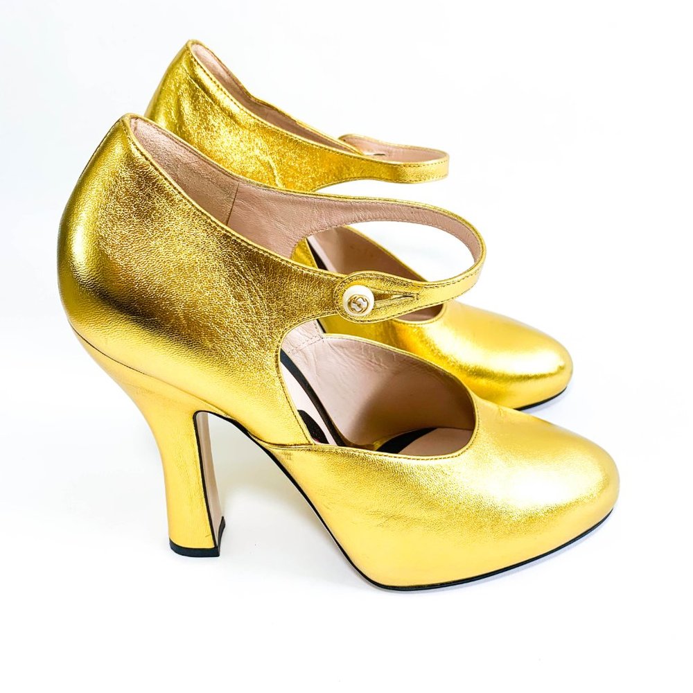 SOLD // Rare authentic GUCCI Metallic Lesley Mary Jane Pumps